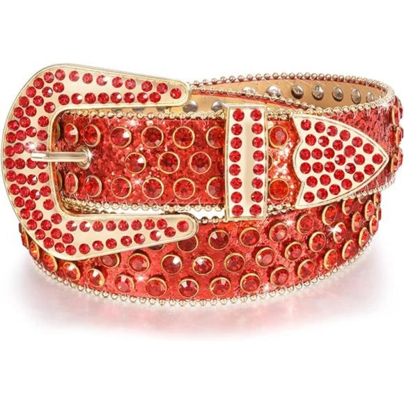 WOMEN Men Rhinestones Belt G-red